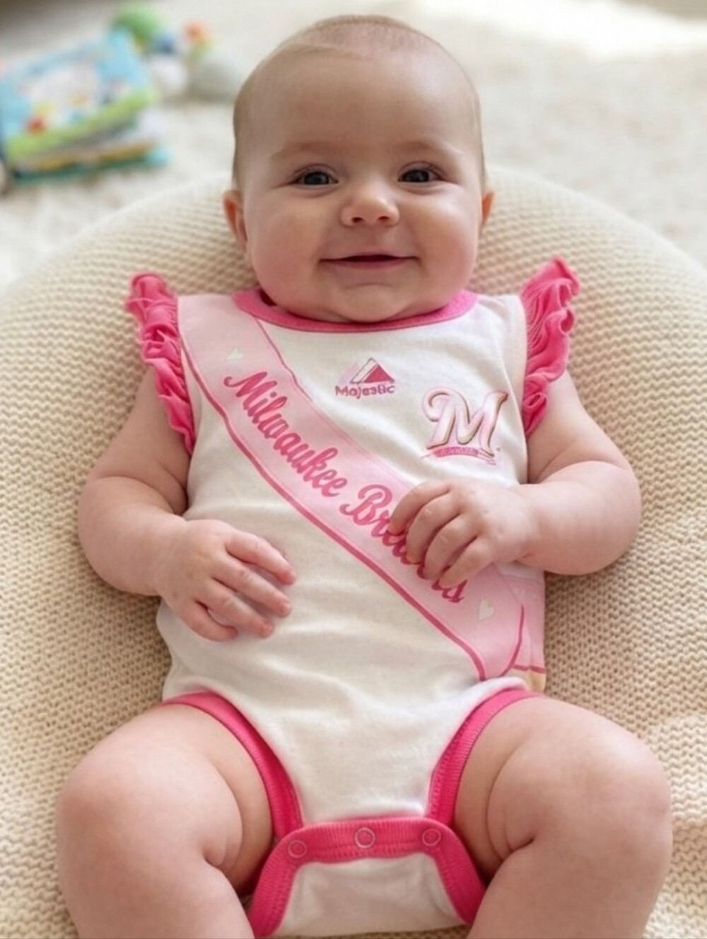Majestic White and Pink Milwaukee Brewers Infant One-Piece